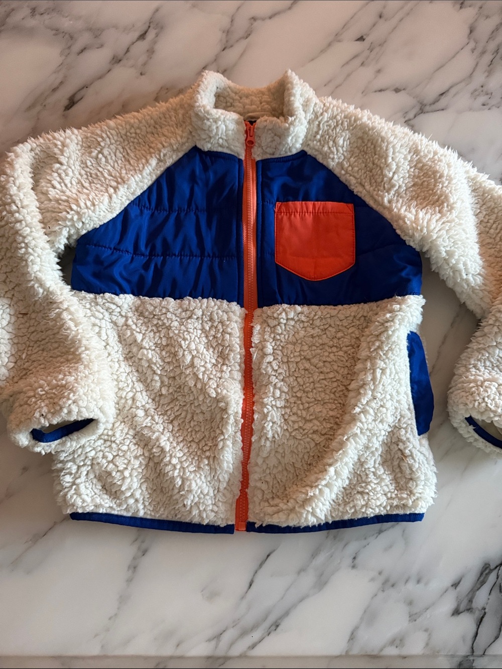 Janie and Jack Kids Sherpa Jacket with Blue & Orange Accents size 5